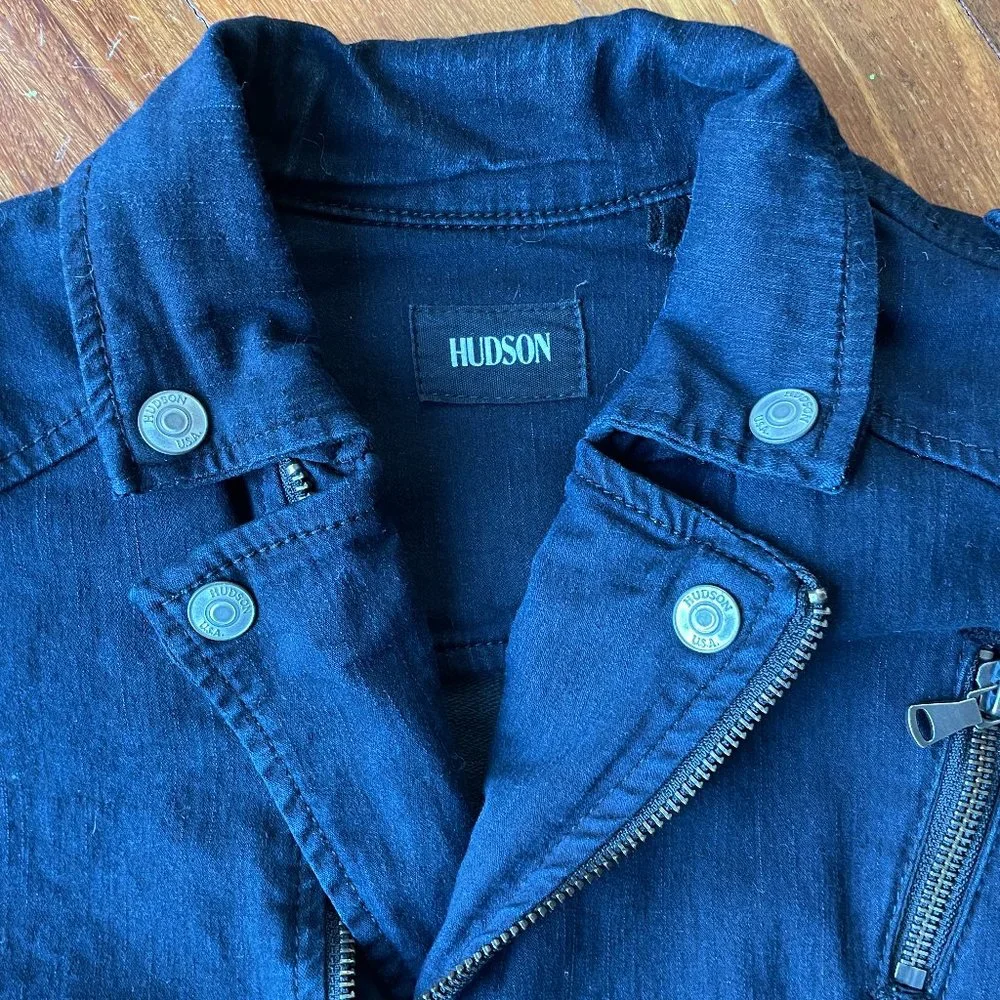 Hudson Girls Moto Denim Jacket Sz XL - Dark Navy Blue
